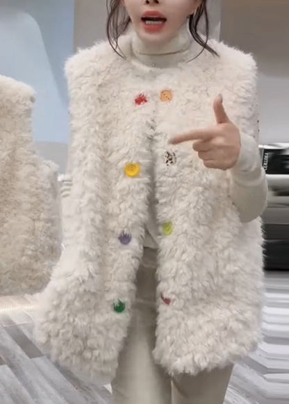 White Oversized Warm Fuzzy Fur Fluffy Vests Winter