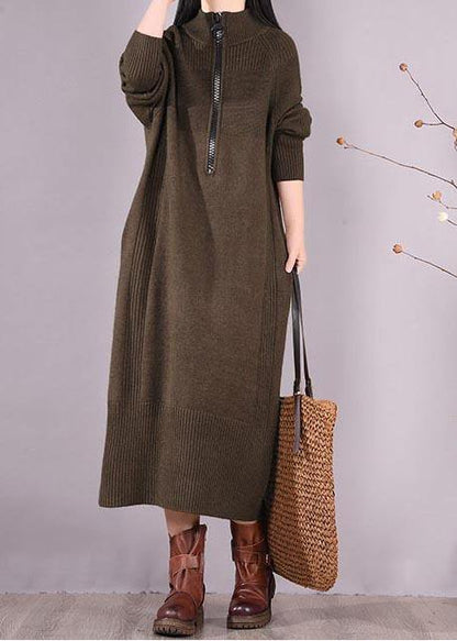 Chocolate Dresses Zippered Pockets Maxi Spring Dress