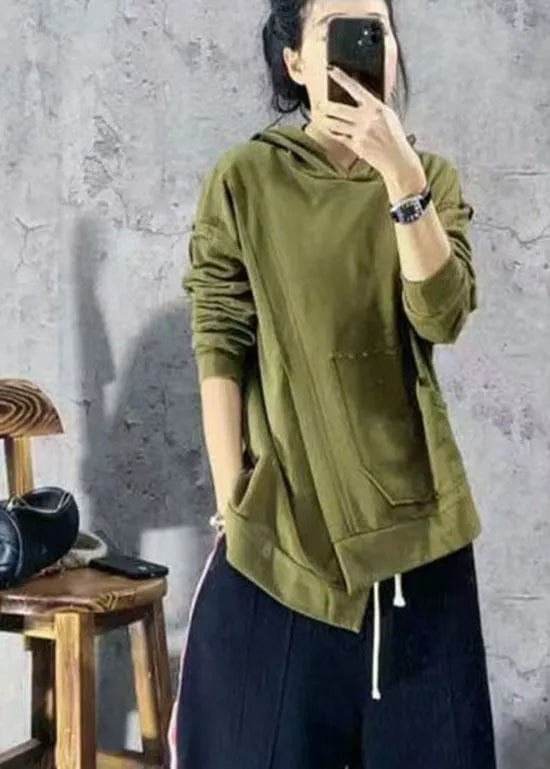 Yellow Asymmetrical Design Hooded Sweatshirts Spring