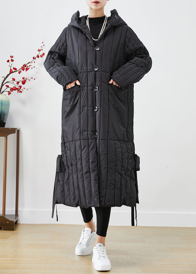 Black Oversized Striped Fine Cotton Filled Puffers Jackets Winter