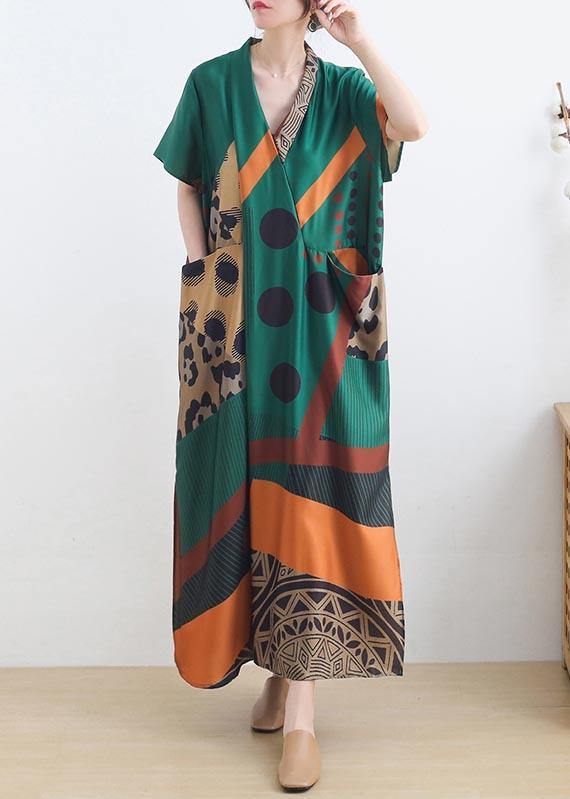 Mysterious Summer-art Green Ankle Dress Summer Chiffon Dress