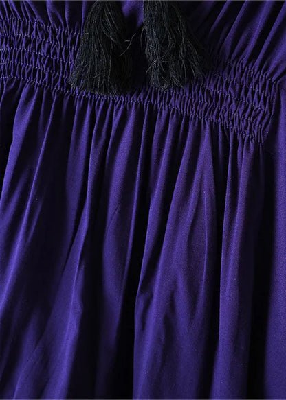 Classy Blue O-neck Embroideried Wrinkled Linen Shirt Tops Batwing Sleeve