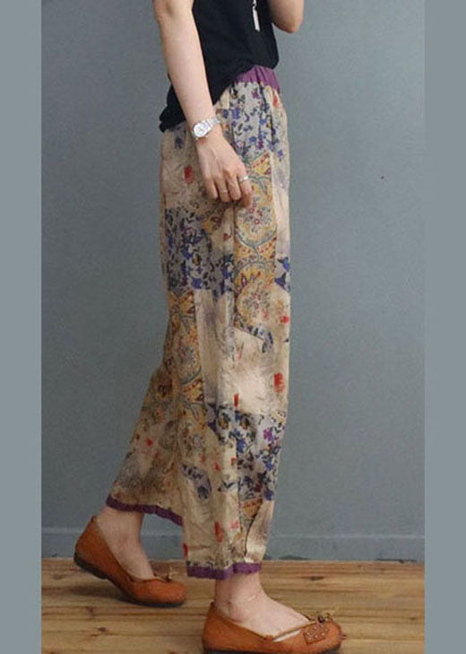 Diy Square Flower Elastic Waist Print Pants Spring