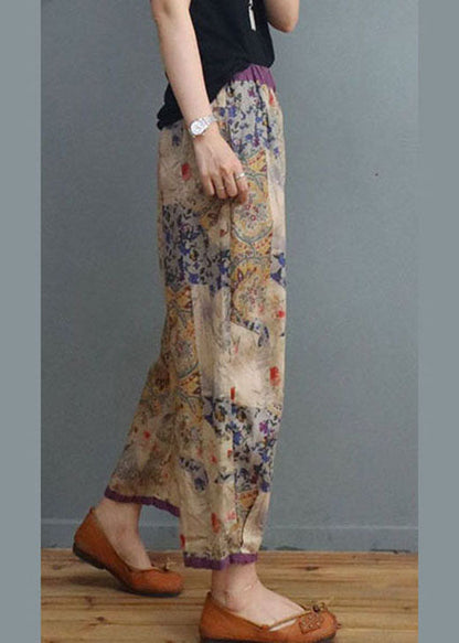 Diy Square Flower Elastic Waist Print Pants Spring