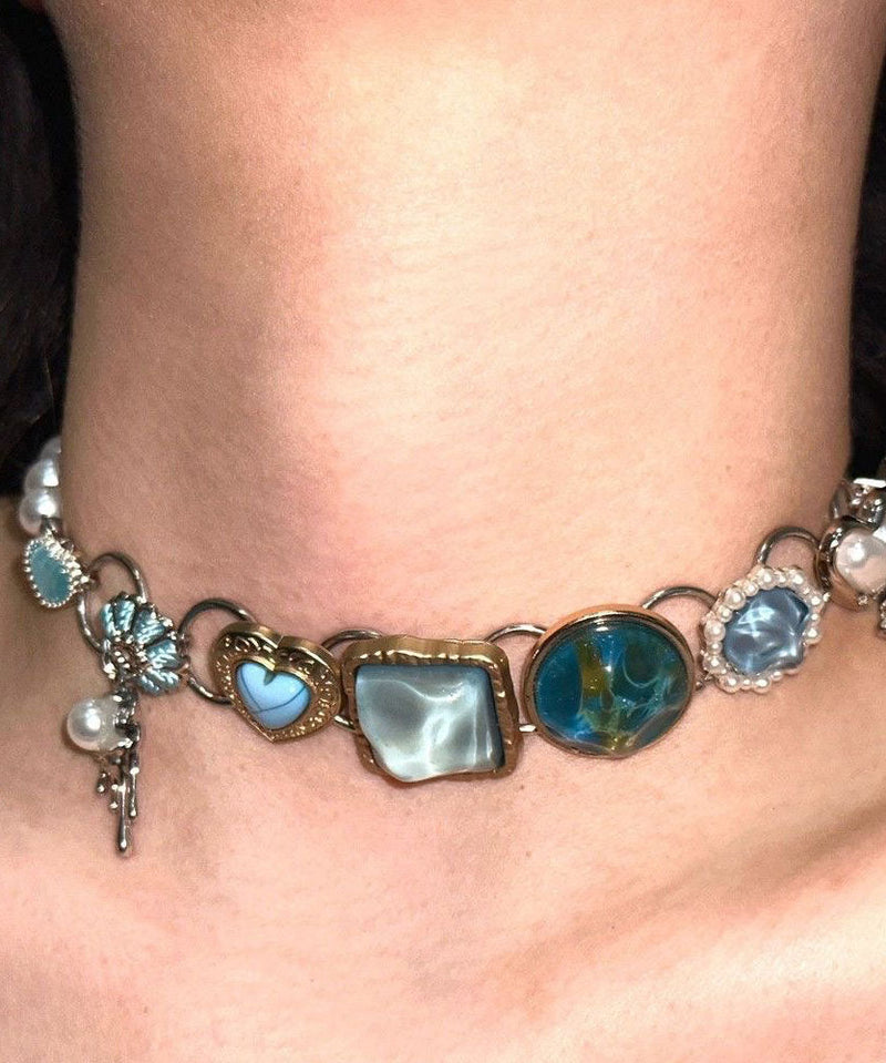 Rainbow Stainless Steel Pearl Collar Necklace