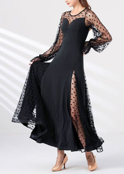 Black Dot Tulle Patchwork Maxi Dresses Spring