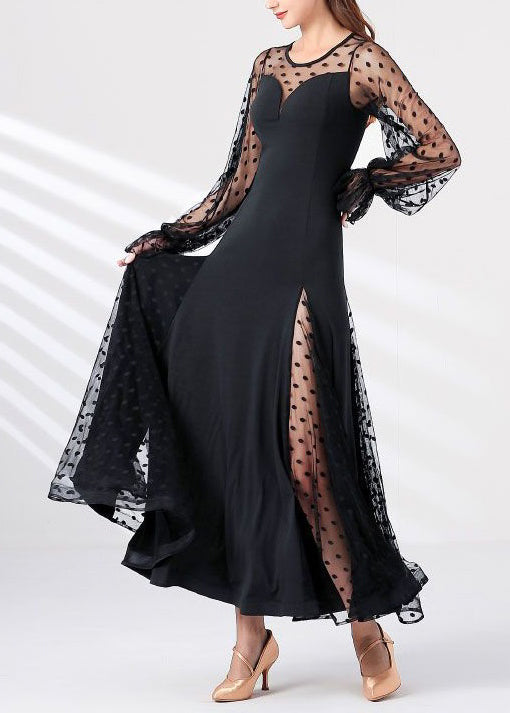 Black Dot Tulle Patchwork Maxi Dresses Spring