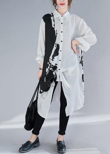 Lapel Patchwork Spring Clothes Design White Print Long Dress