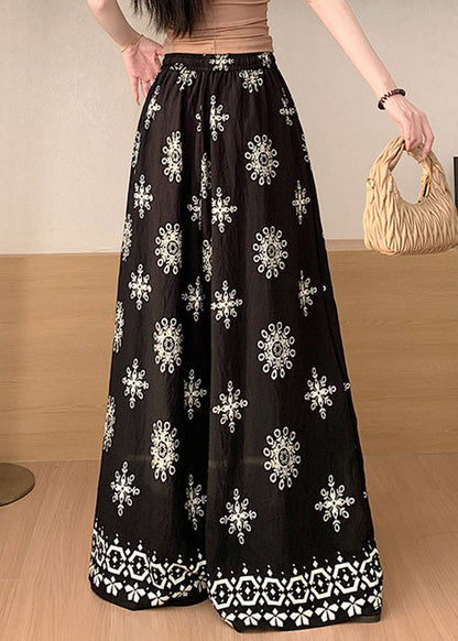 Apricot Print Elastic Waist Cotton Wide Leg Pants Summer