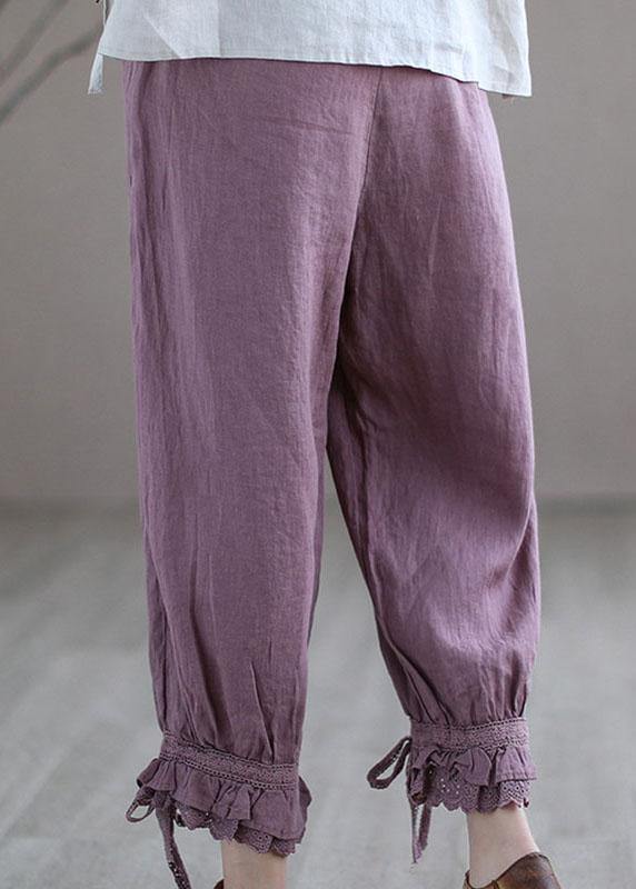 Diy Purple Embroideried Summer Harem Linen Pants