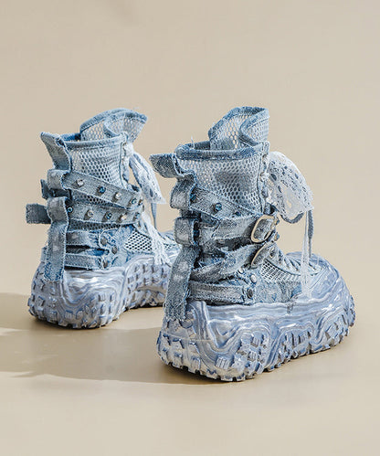 Stylish Blue Breathable Mesh Splicing Boots Lace Up