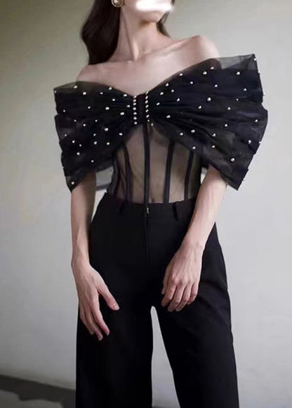 One Shoulder Bow Black Jumpsuit for Summer