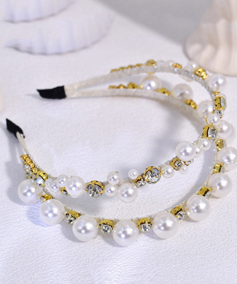 Simple Milky White Acrylic Zircon Pearl Hairpiece