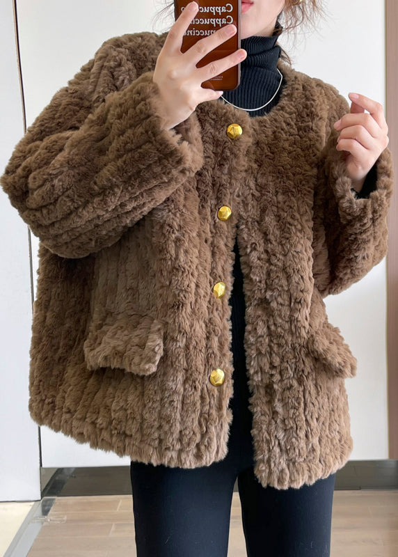 Khaki Thick Faux Fur Teddy Coat Winter
