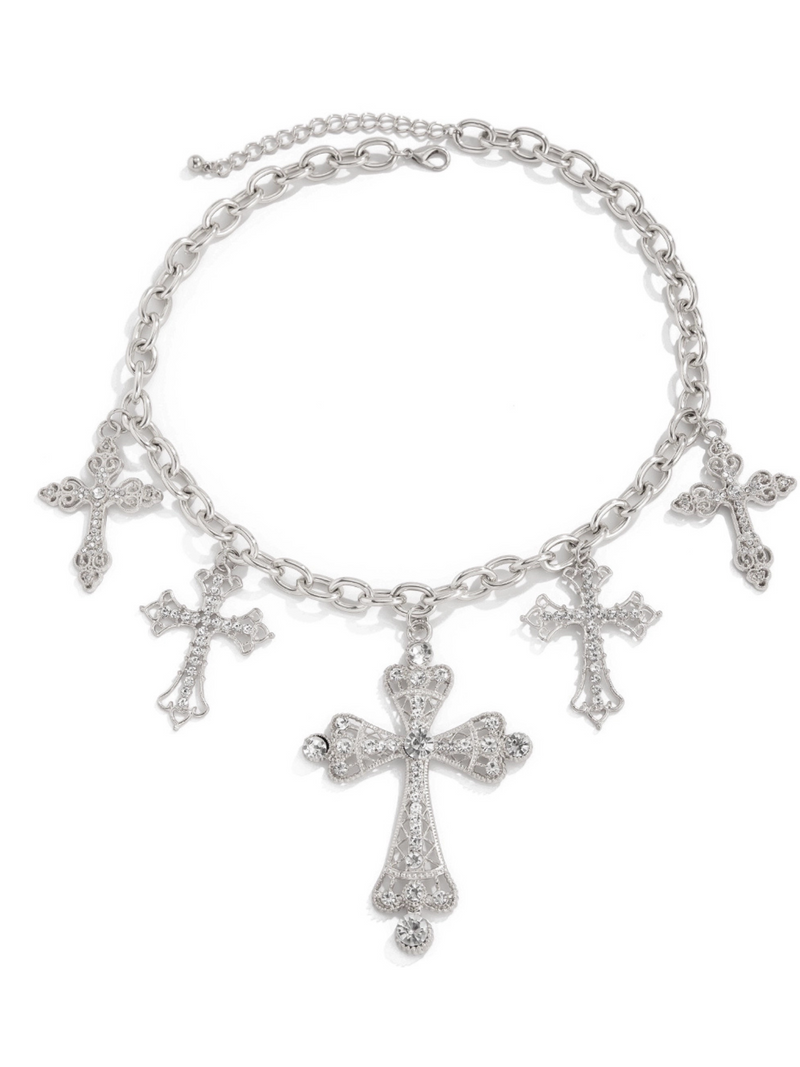 Jaliya Rhinestone Cross Necklace