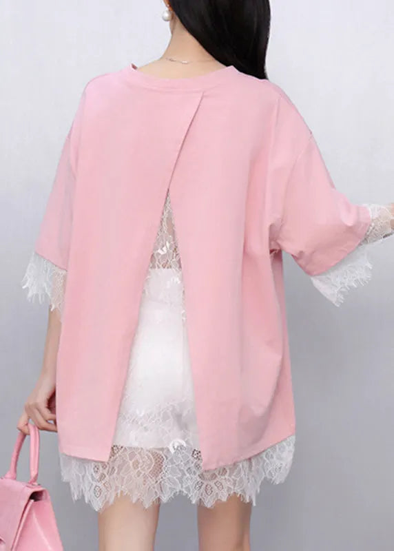 Pink Lace Patchwork Top Summer
