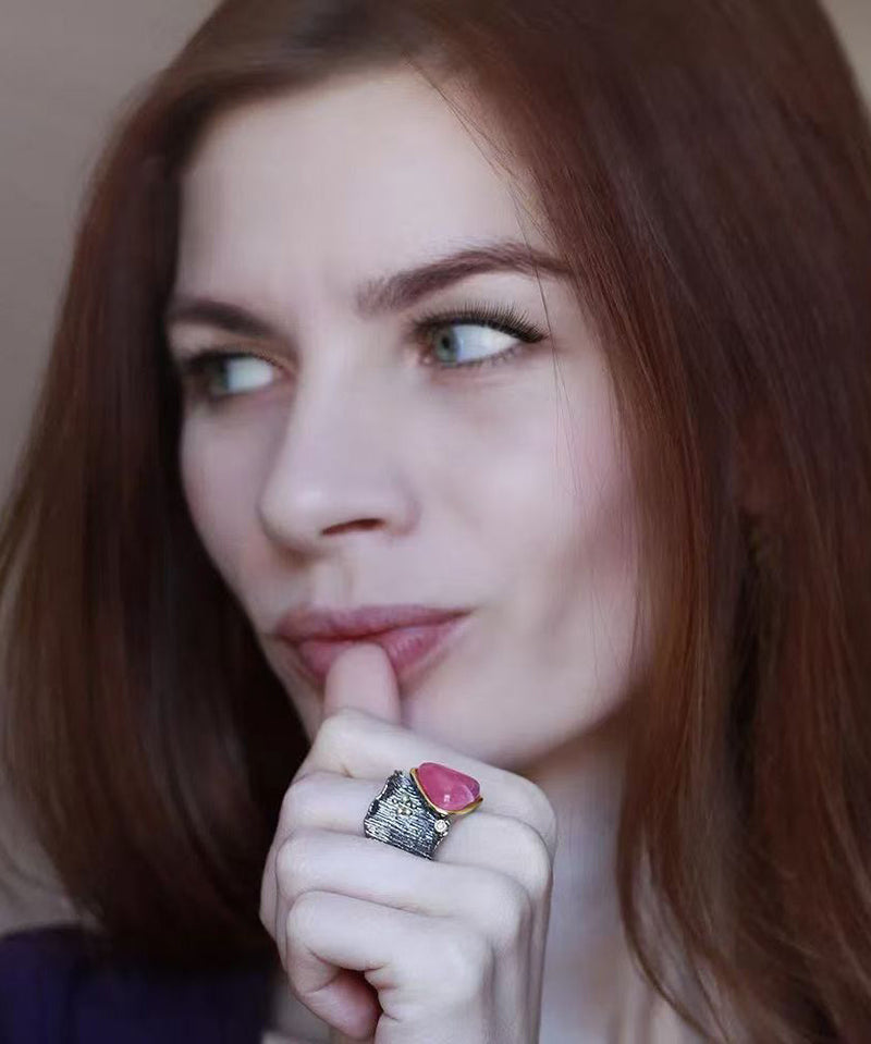 Purple Sterling Silver Overgild Gem Stone Rose Rock Sugar Rings