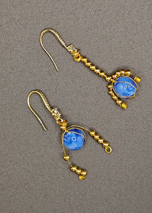 Blue Crystal Tasseled Drop Earrings