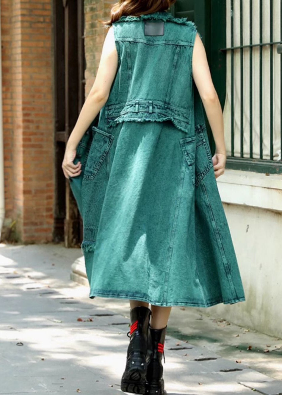 Red Peter Pan Collar Patchwork Long Waistcoat Summer