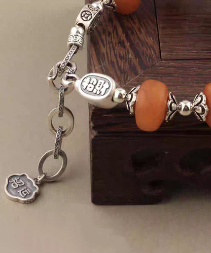 Chinese Style 999 Pure Silver Amber a Mythical Wild Animal Charm Bracelet
