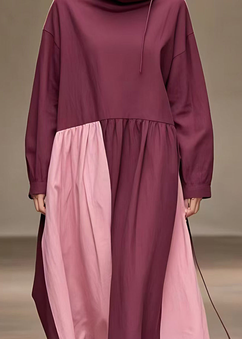 Red Turtleneck Drawstring Maxi Dress Fall