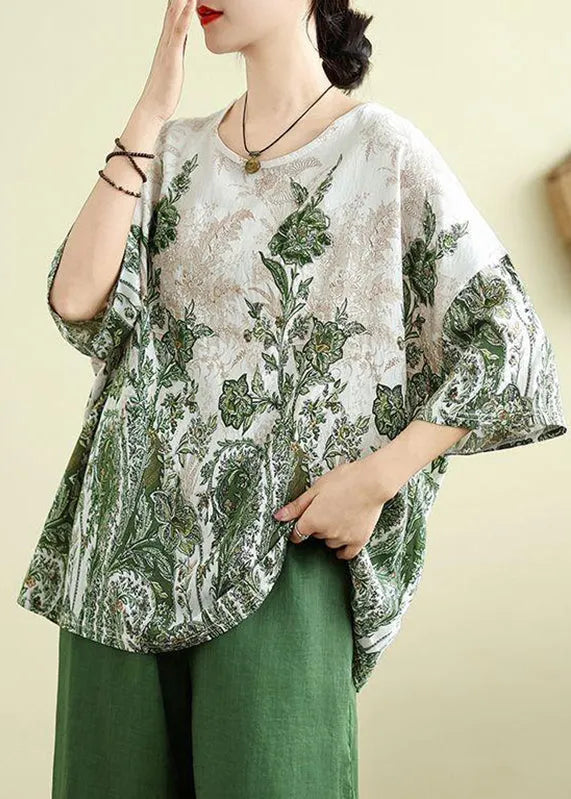 Green O-neck Patchwork Loose Top Summer