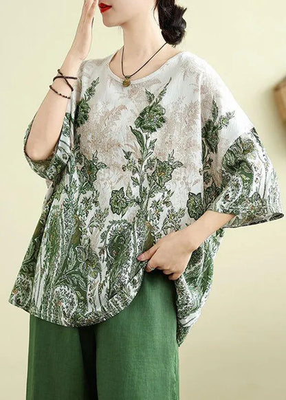 Green O-neck Patchwork Loose Top Summer