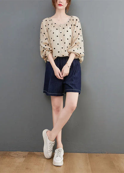 Apricot Loose Button Print Fall Dot Long Sleeve Tops