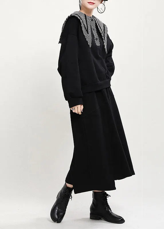 Black Peterpan Collar Button Print Fall Loose Sweatshirts Top