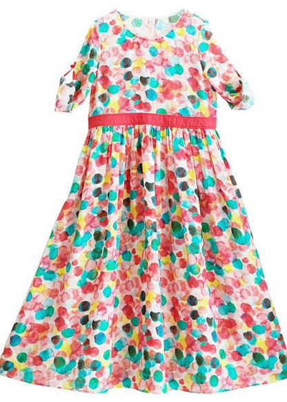 Modern Dotted Clothes O Neck Exra Large Hem Robes Summer Dress