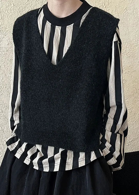 New Versatile White V Neck Knit Vest Sleeveless