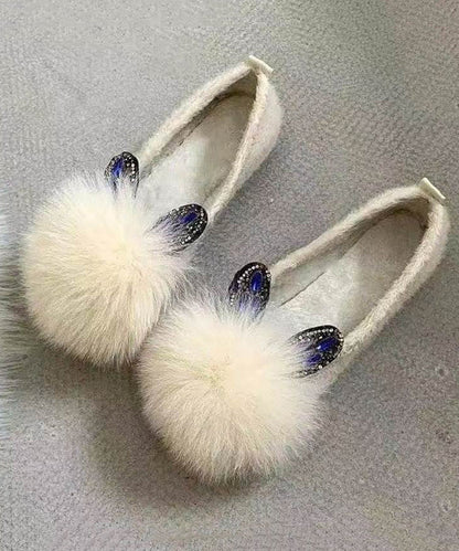 White Fuzzy Fur Splicing Penny Loafers