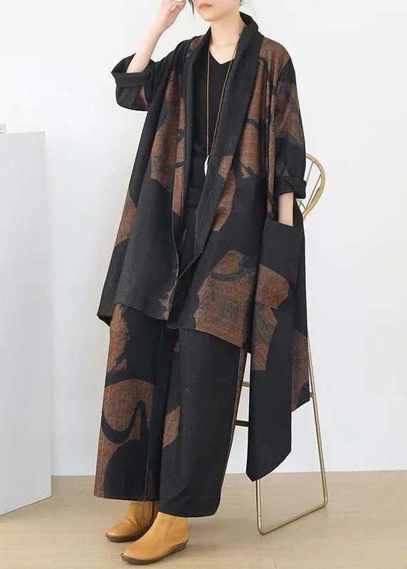 French Apricot Black Pockets Asymmetrical Design Fall Two Pieces Set Long Sleeve