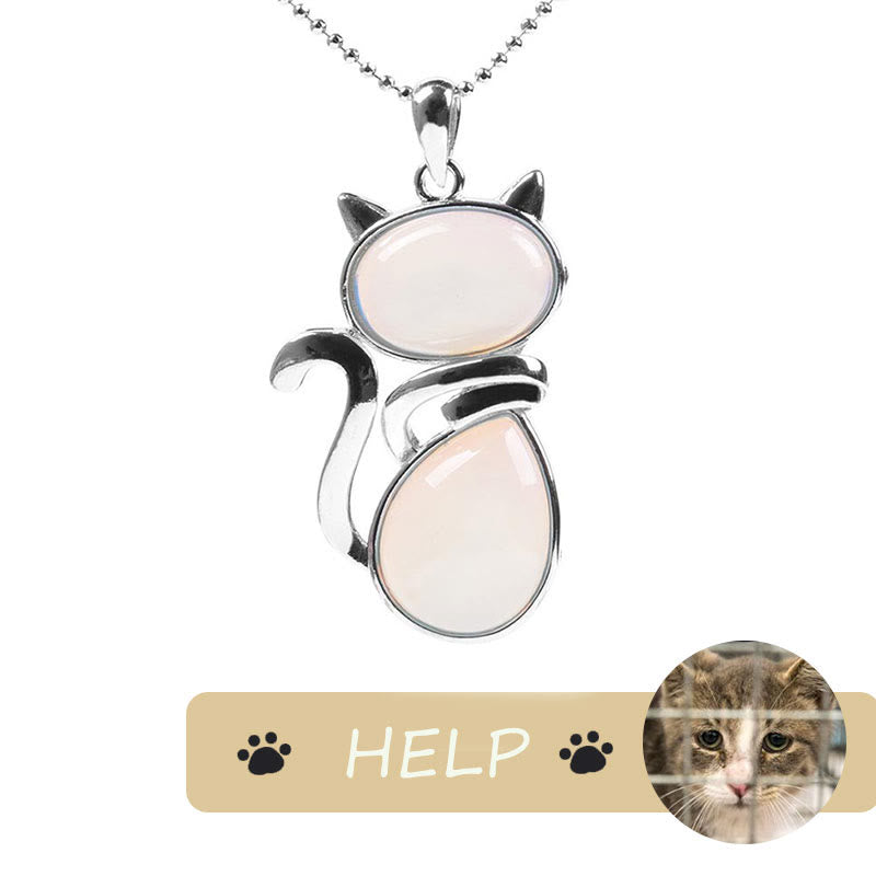 "save a Cat" Cat Pattern Natural Crystal Protection Cat-loving Pendant Necklace