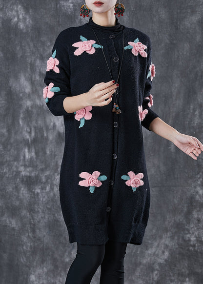 Diy Black Stereoscopic Knit Cardigan Spring
