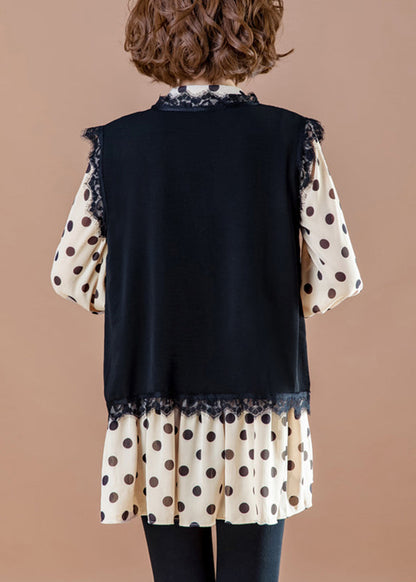Black O-neck Waistcoat and Shirts Two Piece Set Fall