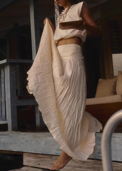 Beige High Waist Cotton Two Pieces Set Sleeveless Summer