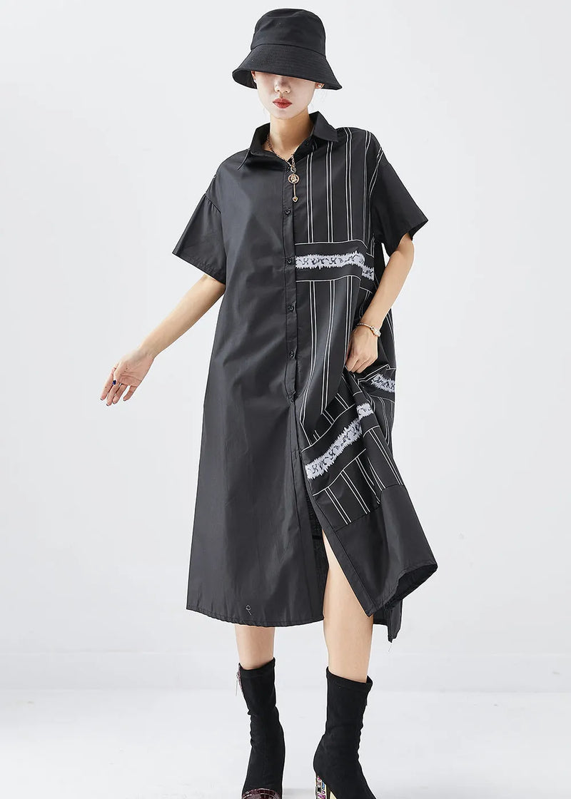 Black Asymmetrical Patchwork Cotton Dress Summer