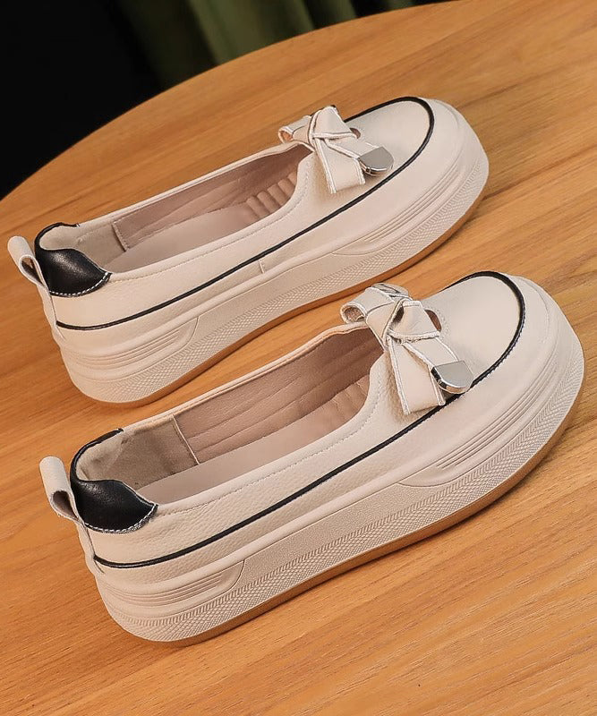 Apricot Comfortable Splicing Bow Platform Shoes