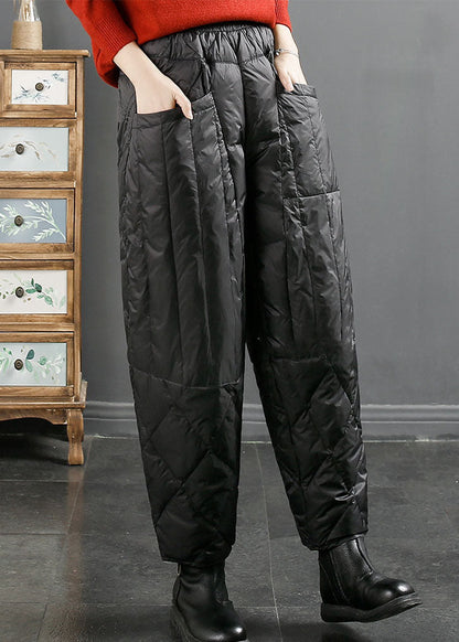 Black Pockets Patchwork Thick Duck Down Filled Pants