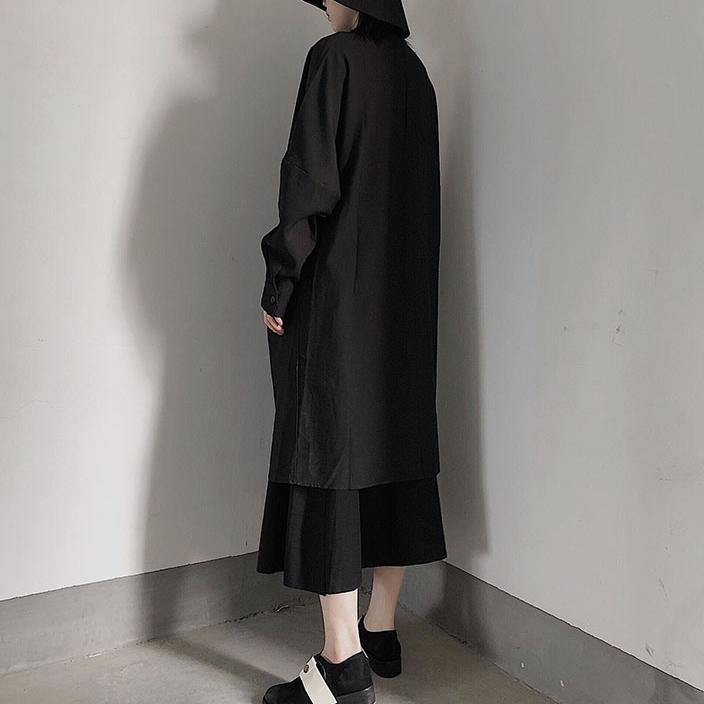 Unique Stand Collar Hollow Out Spring Quilting Clothes Pattern Black Maxi Dresses