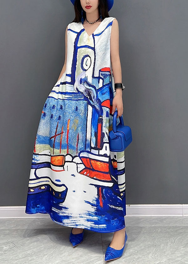 White V Neck Tie Dye Chiffon Beach Dresses Summer