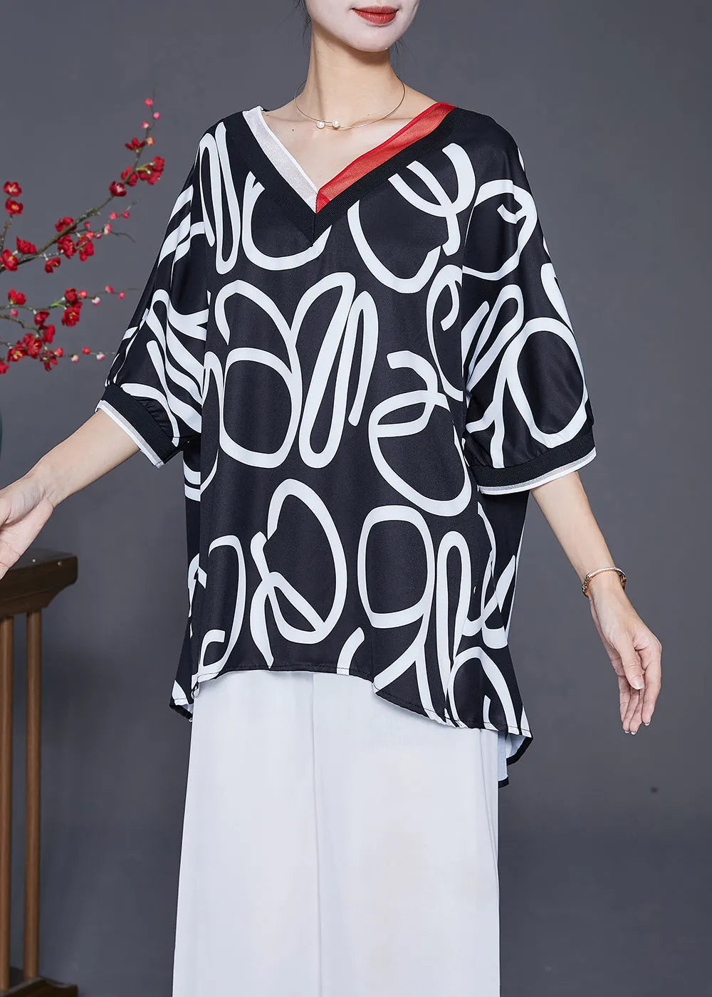 Black Oversized Print Chiffon Tank Summer