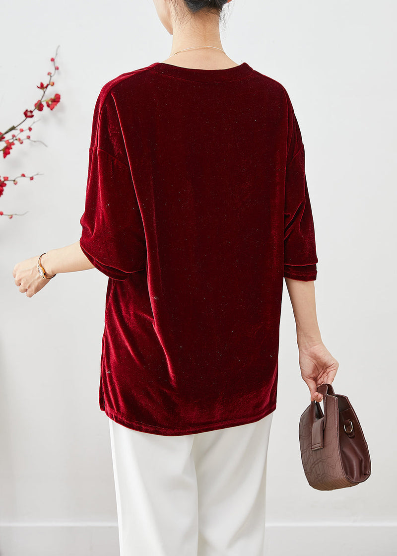 Mulberry V Neck Pocket Silk Velour Top Fall