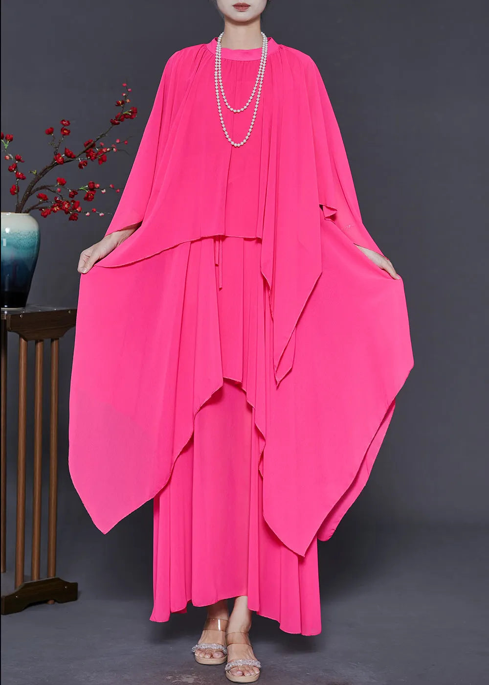 Diy Pink Asymmetrical Design Chiffon Maxi Dresses Summer