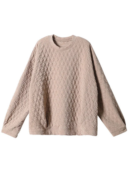 Khaki Loose O-neck Fall Sweatshirt