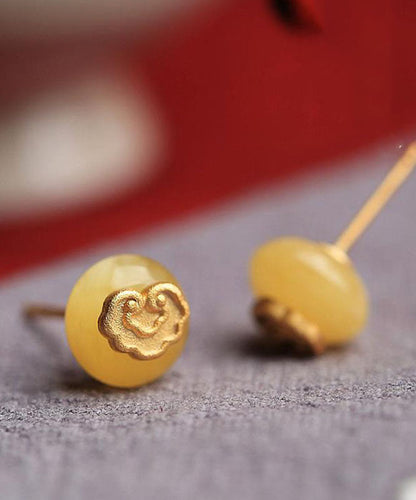 Art Yellow Ancient Gold Beeswax Lock of Good Wishes Stud Earrings