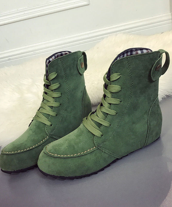 Rose Lace Up Splicing Flat Boots Suede