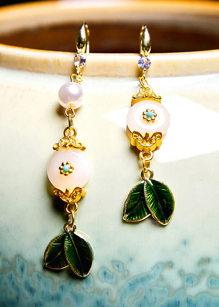 White Jade Leaf Metal Drop Earrings New Style