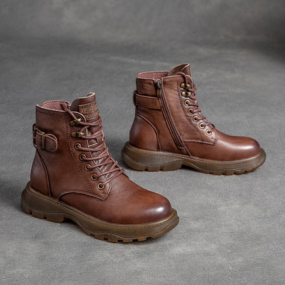 Cowhide Platform Color Belt Buckle Boots